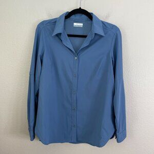 Columbia Womens Small Blue Button Up Shirt Roll Tab Sleeve Outdoors Hiking